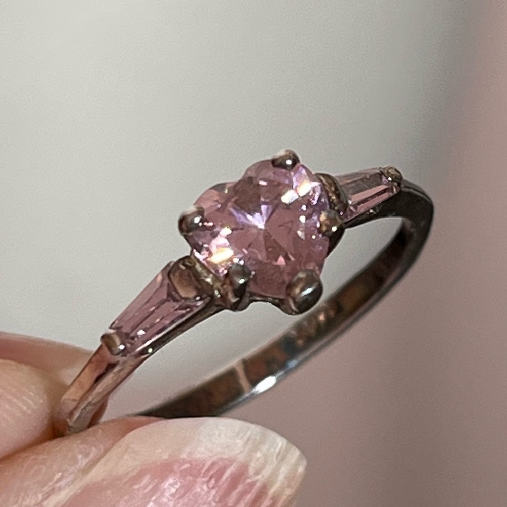 Vintage Pale Pink Heart Sterling silver coquette girl dainty Ring - Picture 1 of 14